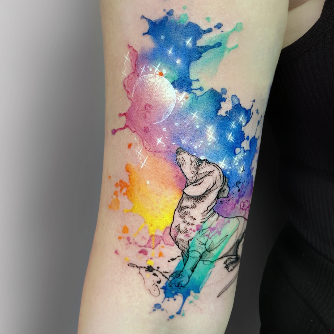 #watercolortattoo #dogtattoo #piestatuaz #tatuazpsa #watercolortattoo #tatuażeakwarelowe #tatuazeakwarelowe #tatuazekobiece #tatuaznaprzedramie